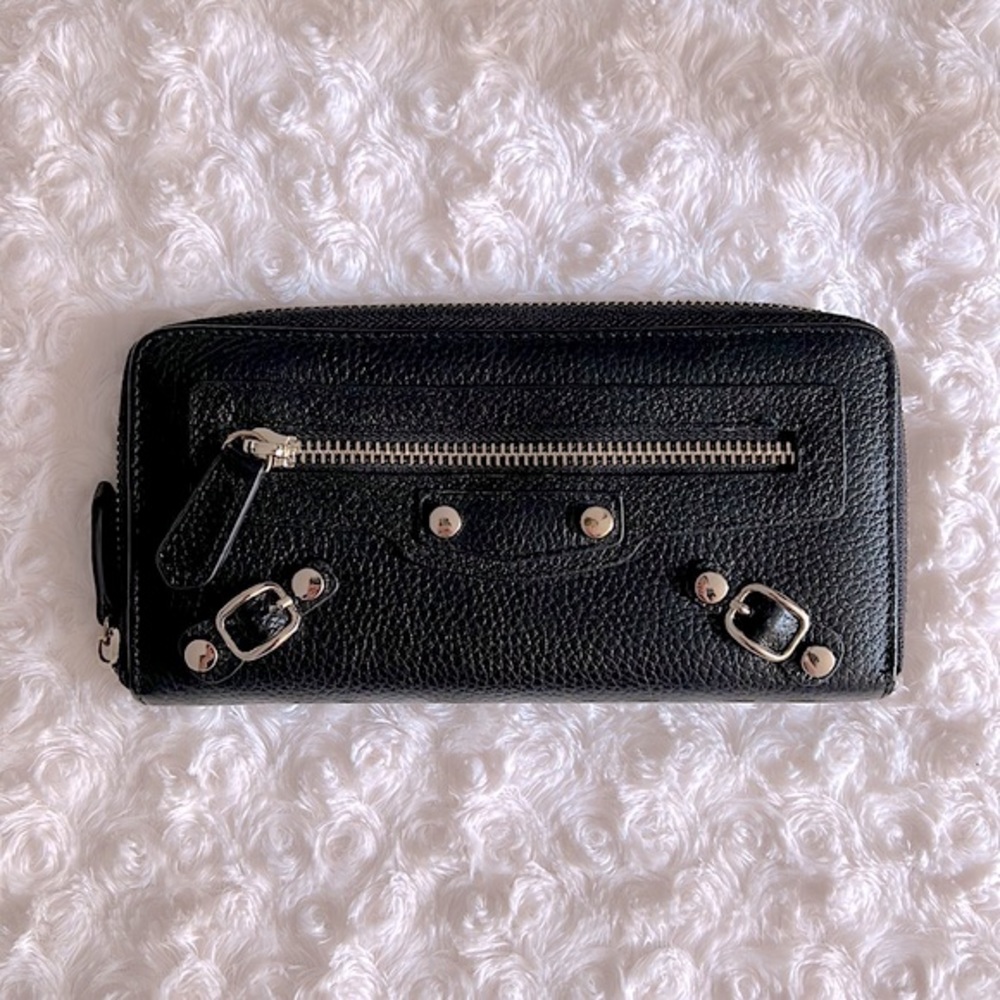 Black Pebbled Continental Zip-Around Wallet